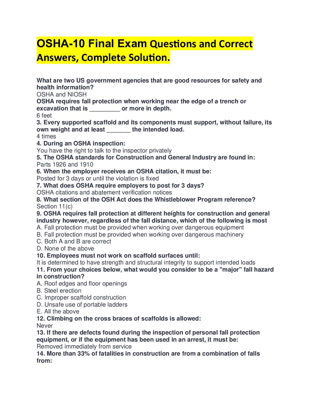 10 hour osha test answers