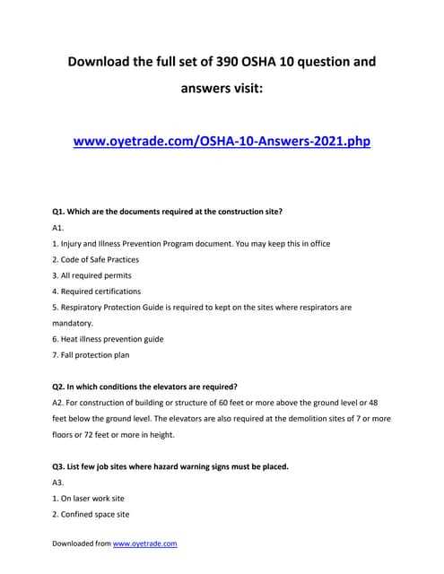 10 hour osha test answers