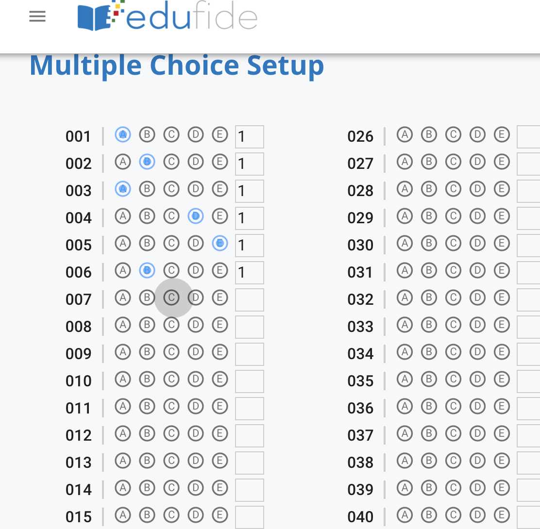 100 multiple choice answer sheet