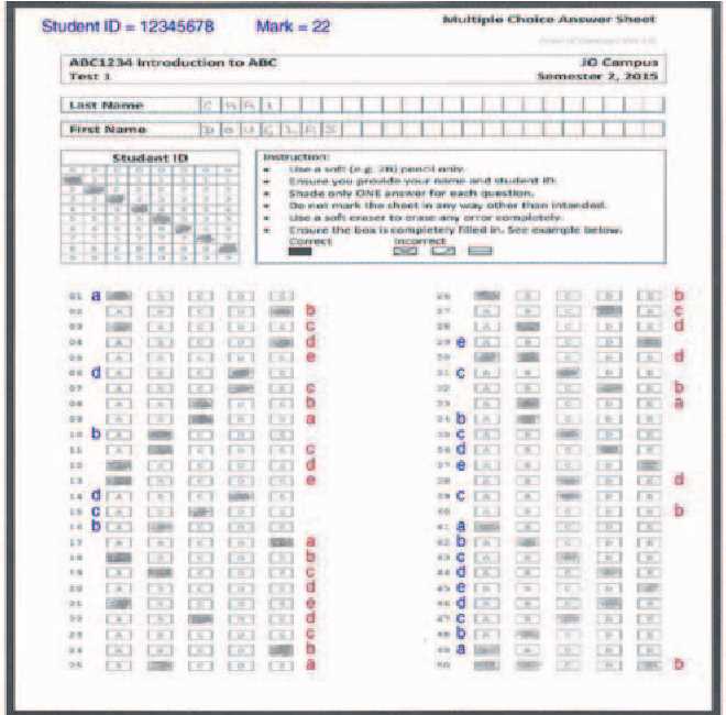 100 multiple choice answer sheet