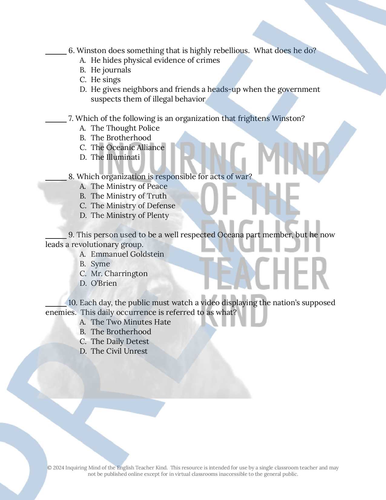 1984 test answer key