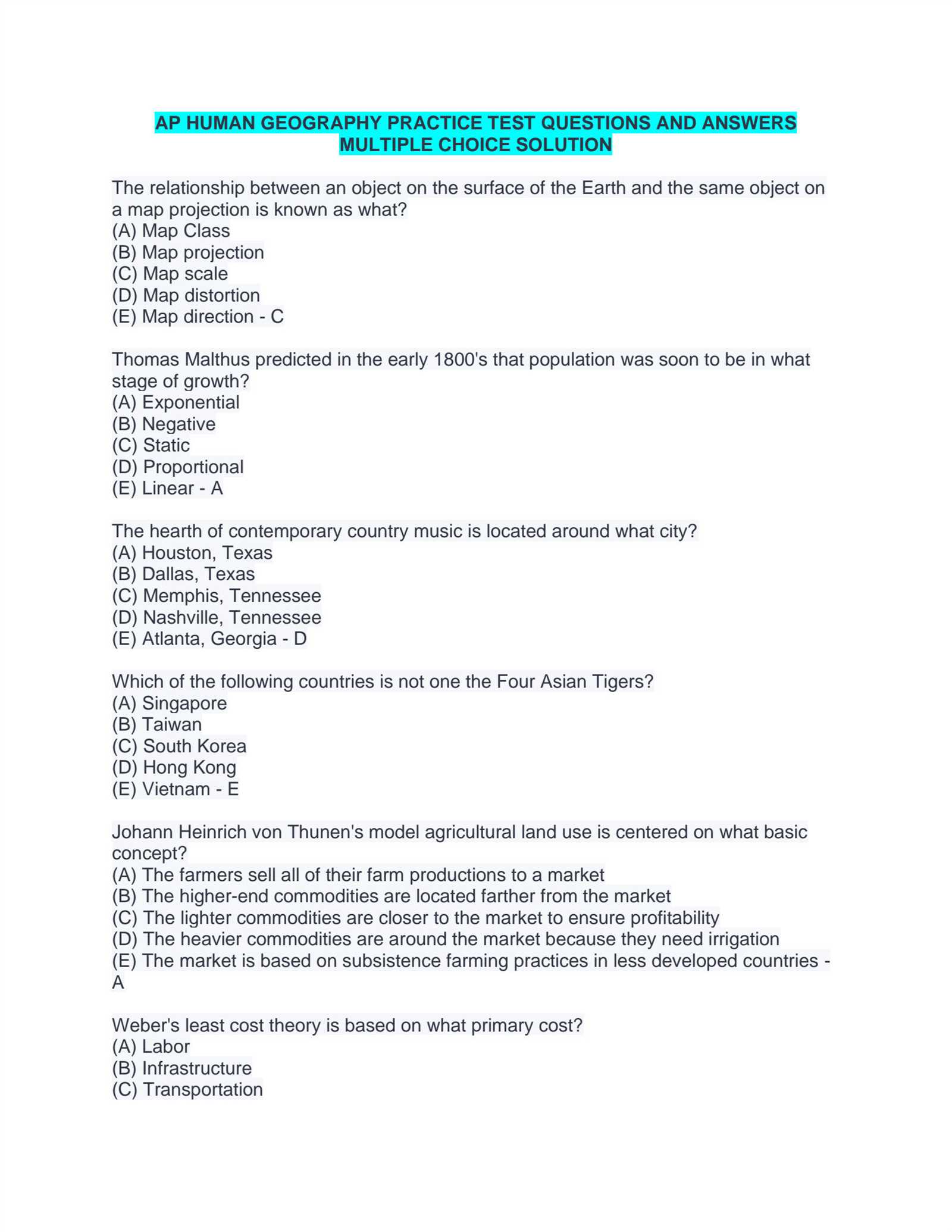 2006 ap human geography released exam answers