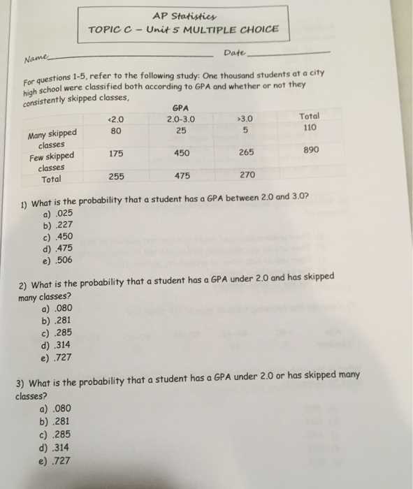 2007 ap statistics multiple choice exam answers