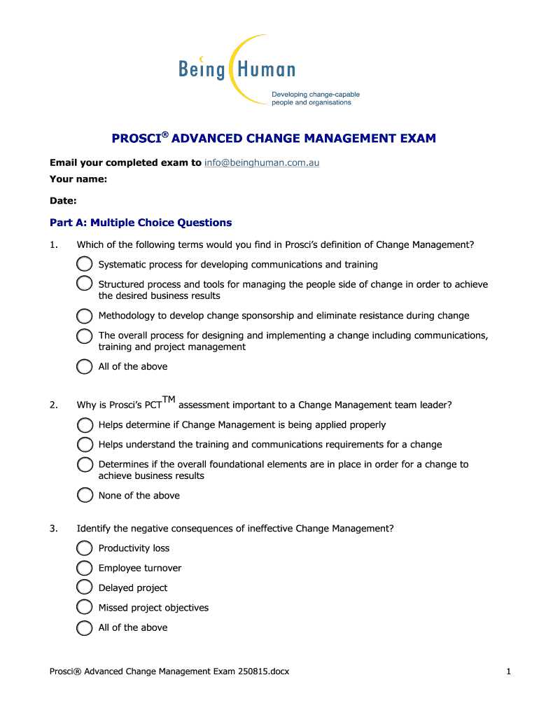 prosci certification exam answers