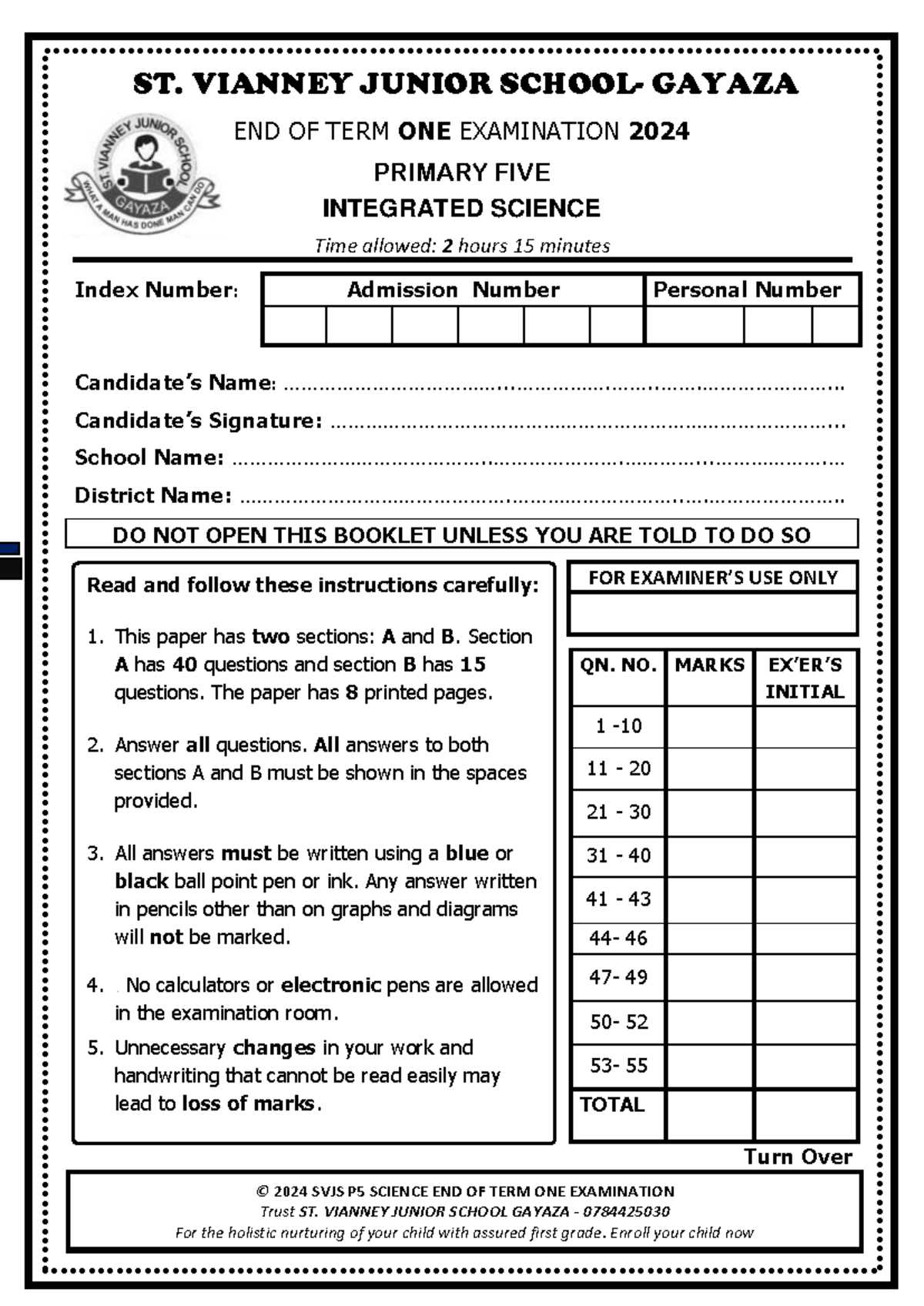 p5 exam answers