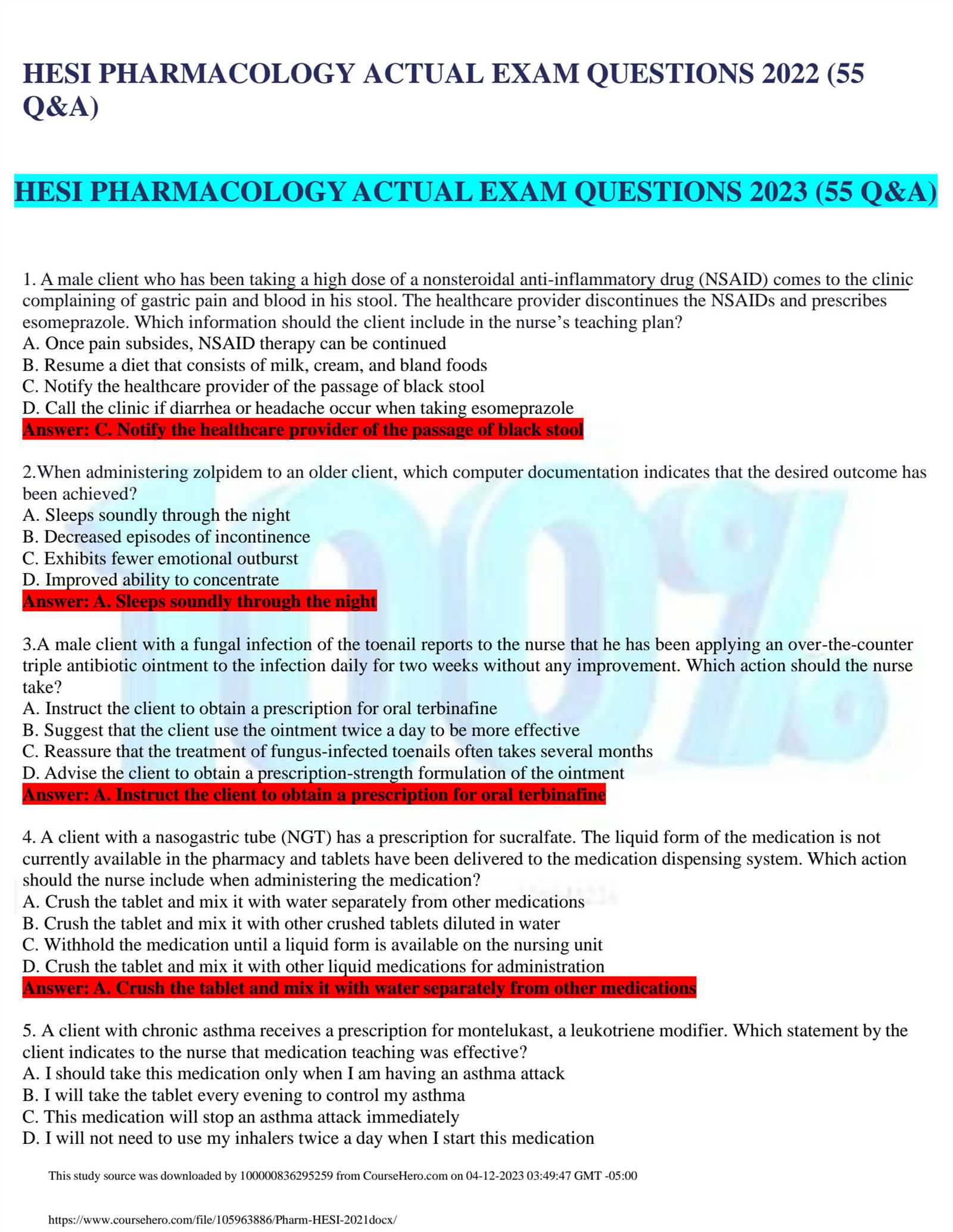 pharmacology hesi exam