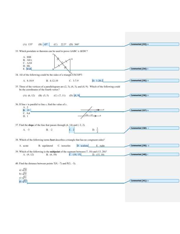 geometry semester 1 exam review answer key