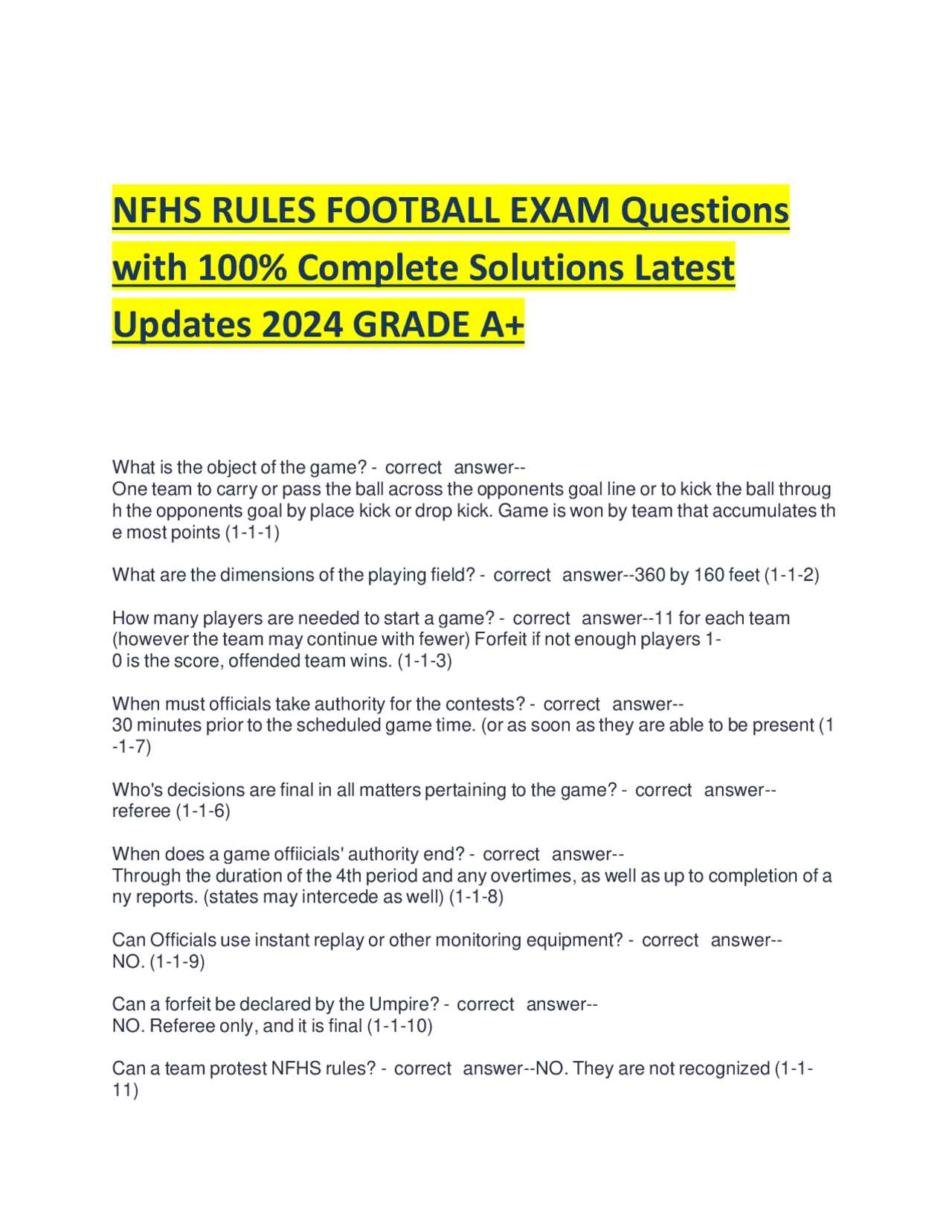 2025 nfhs football exam part 1 answers