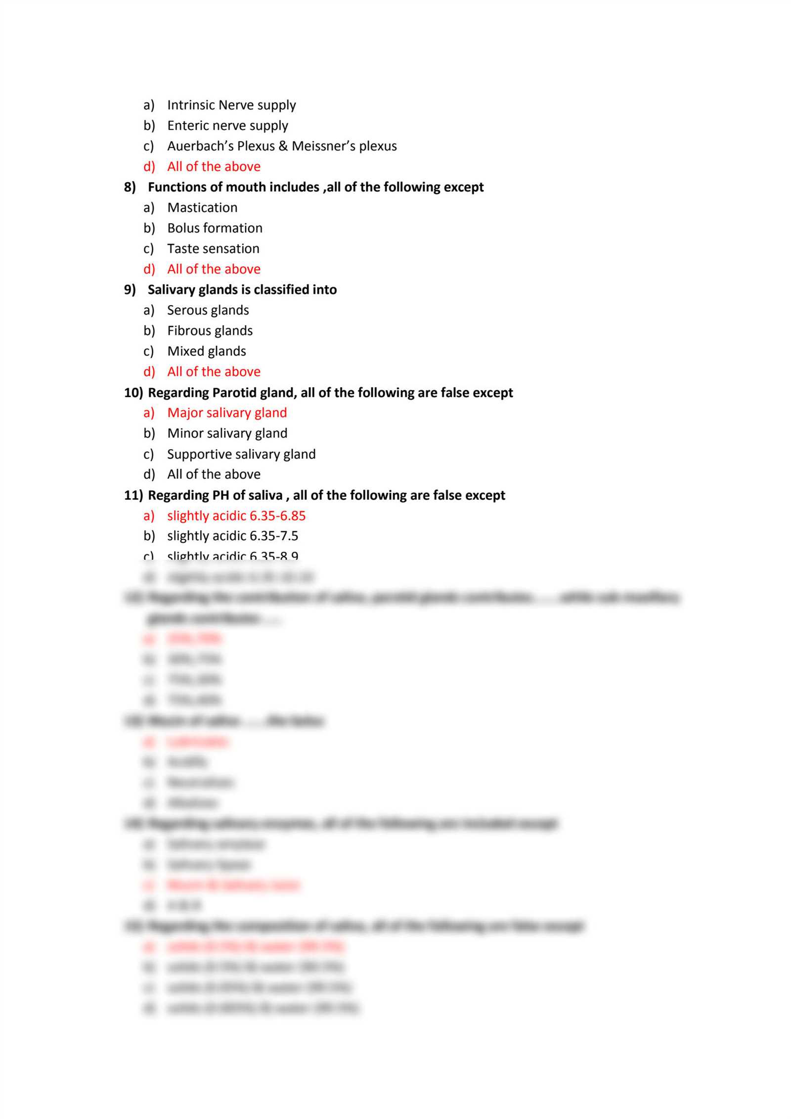 digestive system exam questions answers