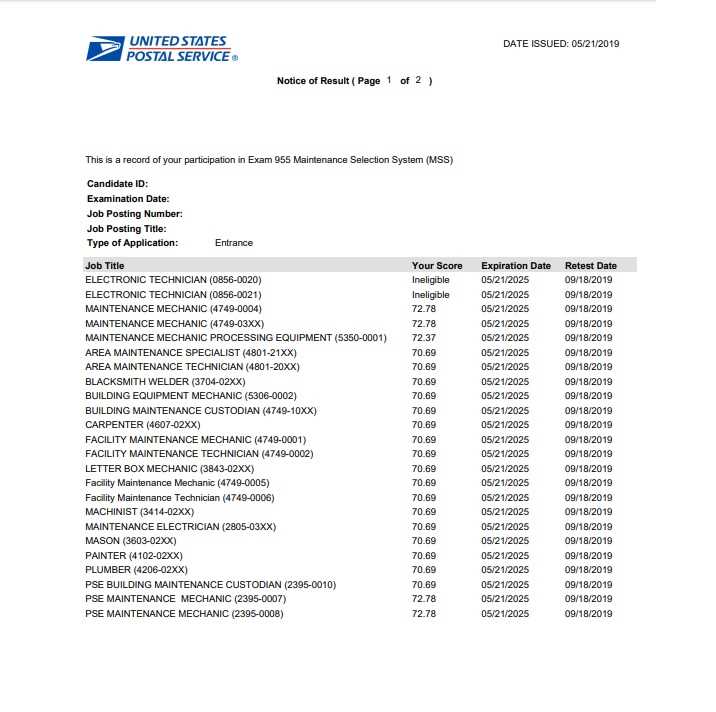 post office exam 473 scoring