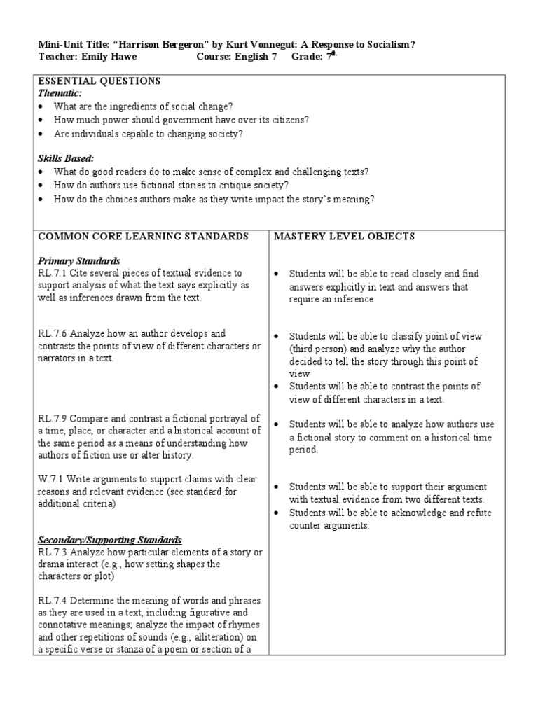 study guide for harrison bergeron answer key
