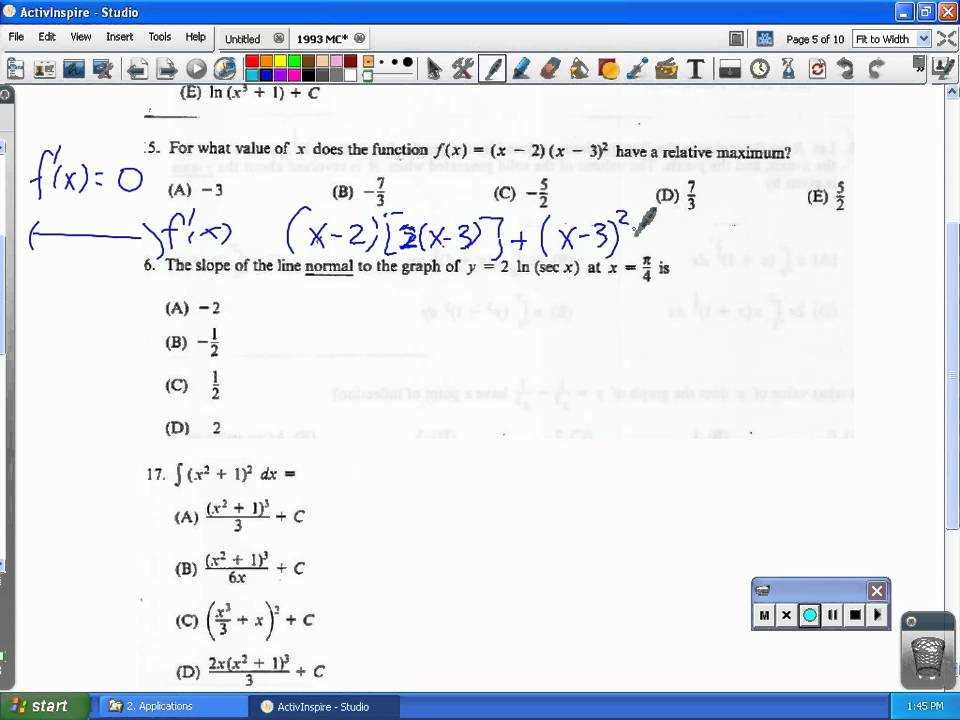 1993 ap calculus ab multiple choice answers