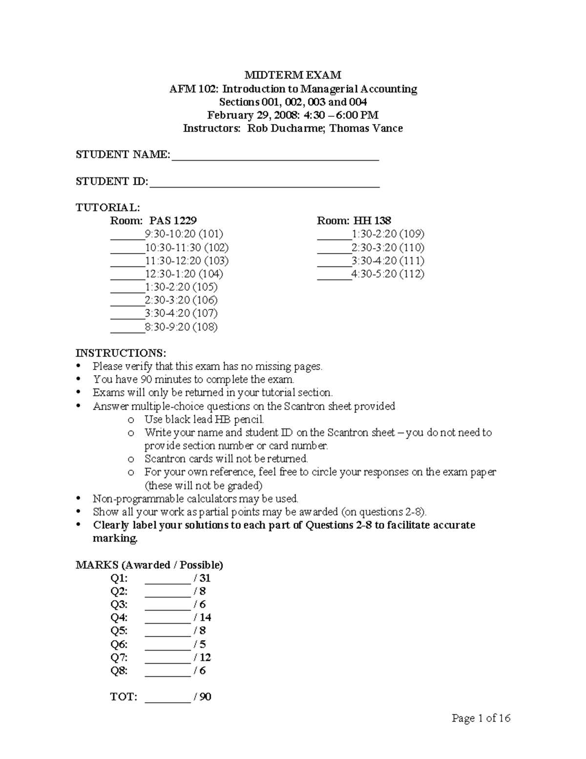 managerial accounting final exam answers