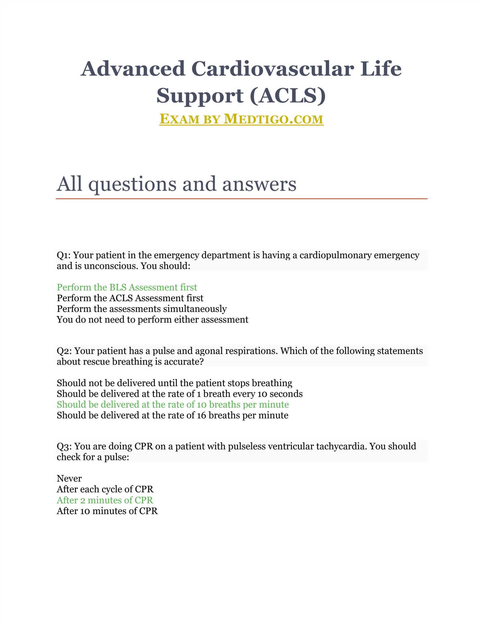 acls exam answers