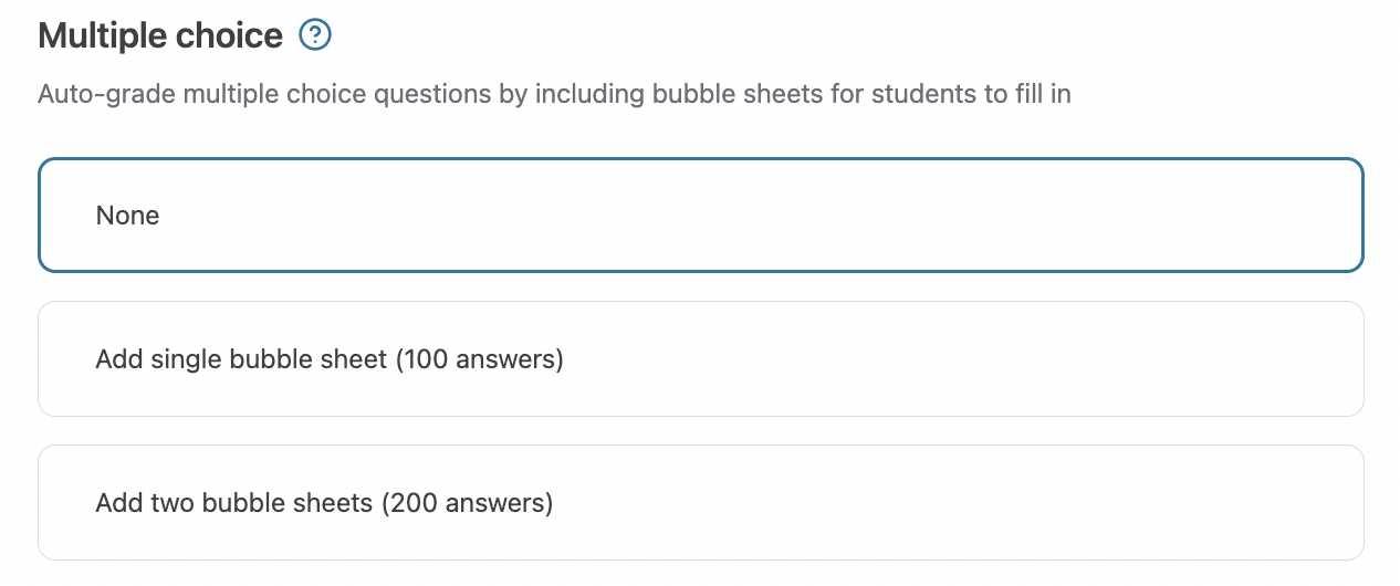 100 multiple choice answer sheet