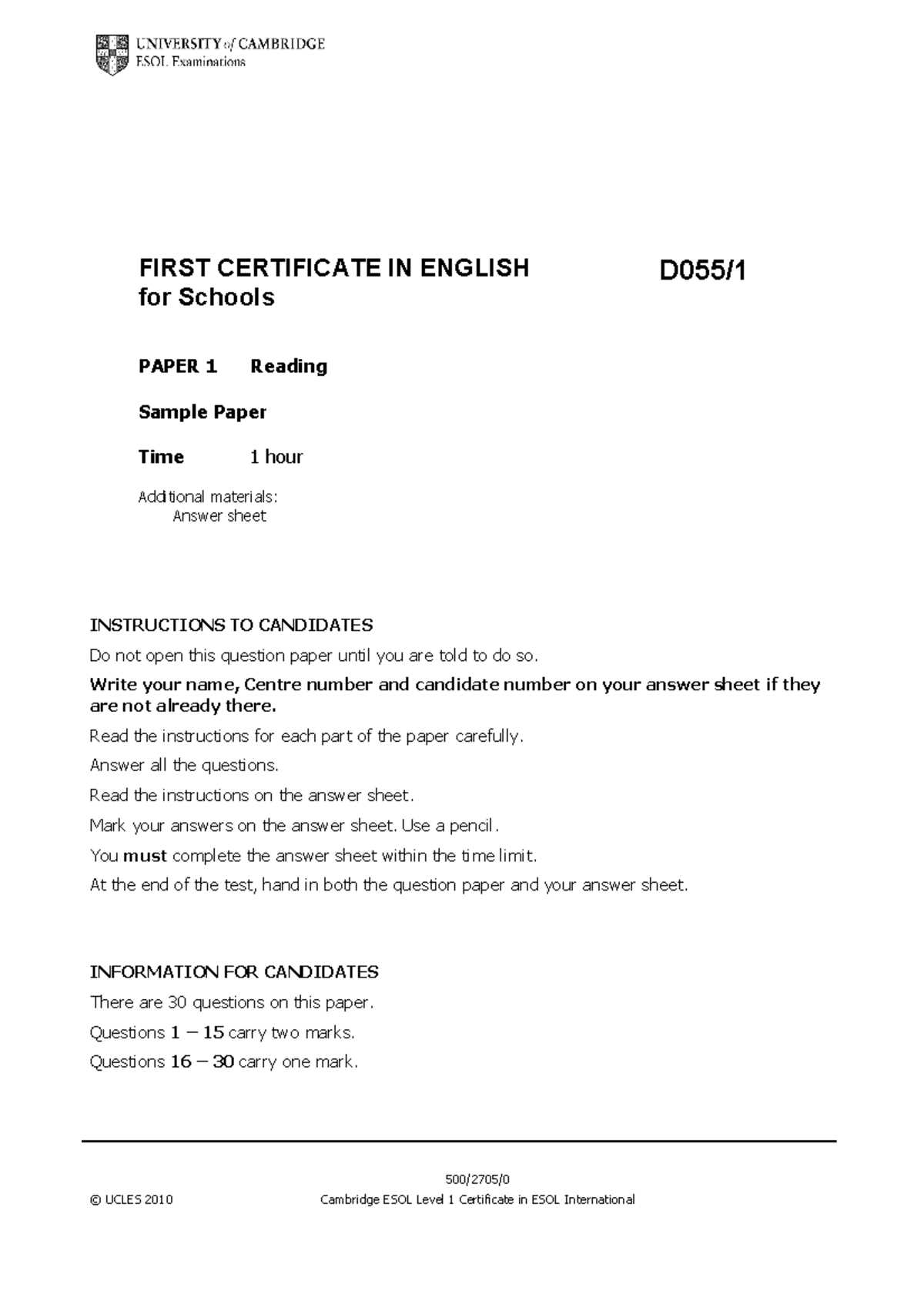 exams first certificate with answers