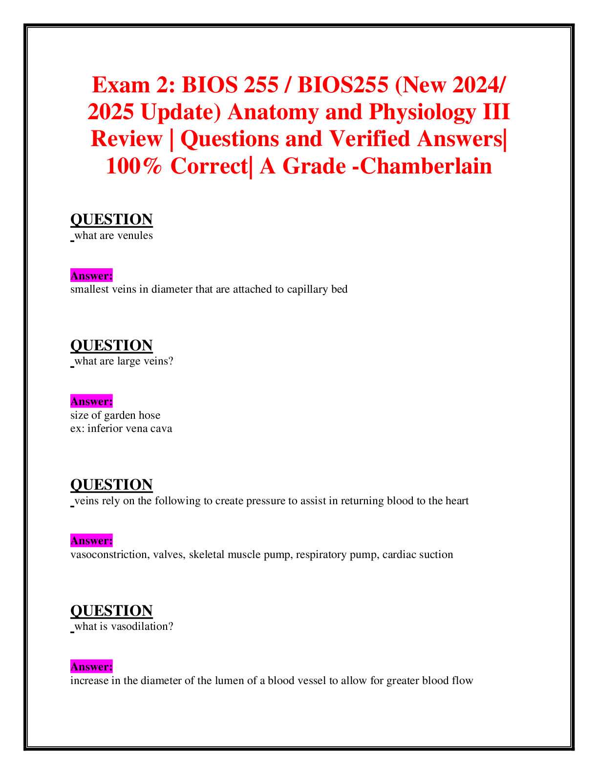 anatomy and physiology 2 final exam questions and answers