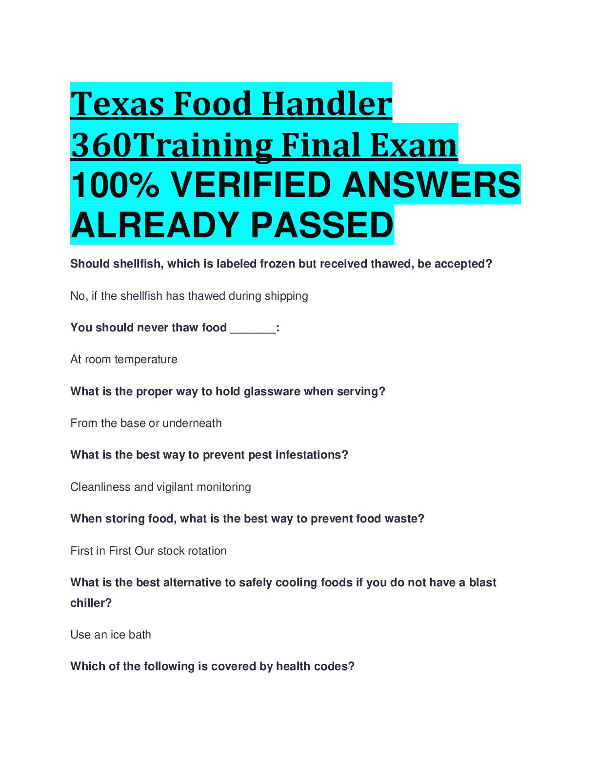 food handlers test answers