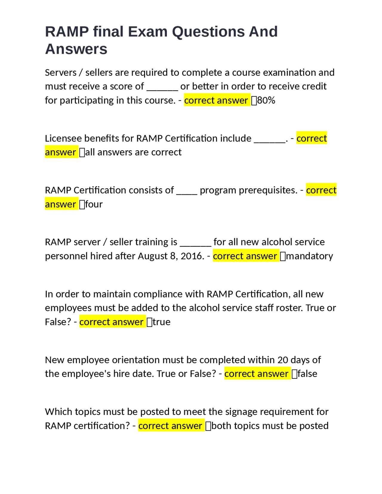 ramp training final exam answers