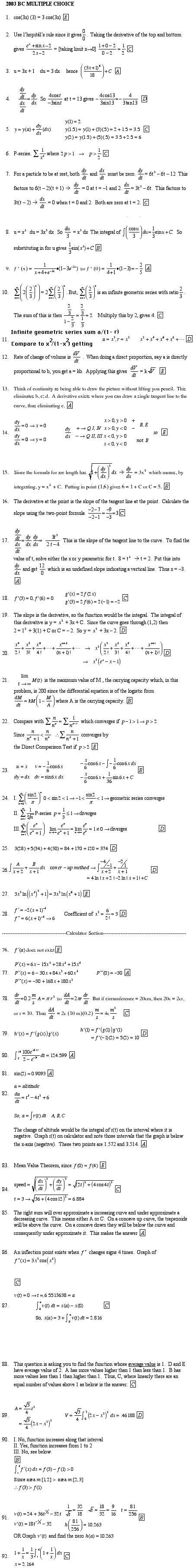 calculus exam answers