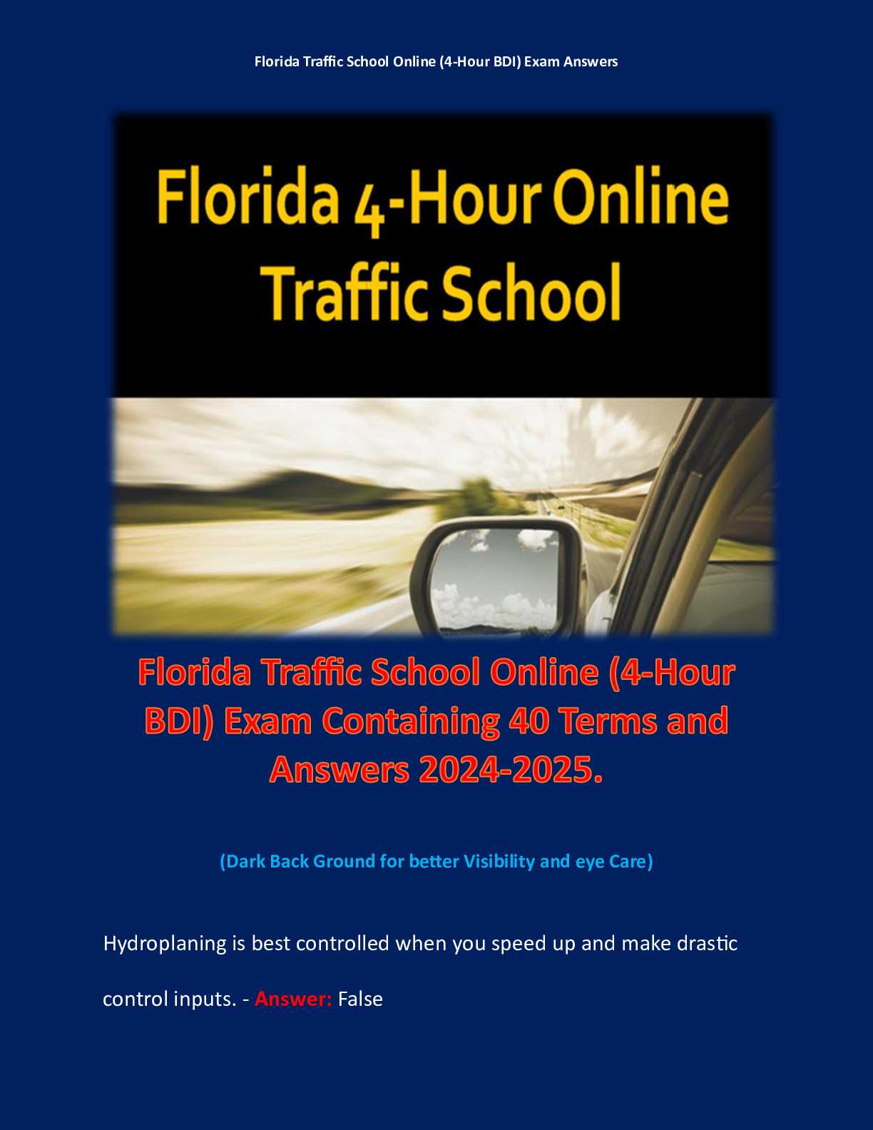 traffic school final exam answers florida 2025