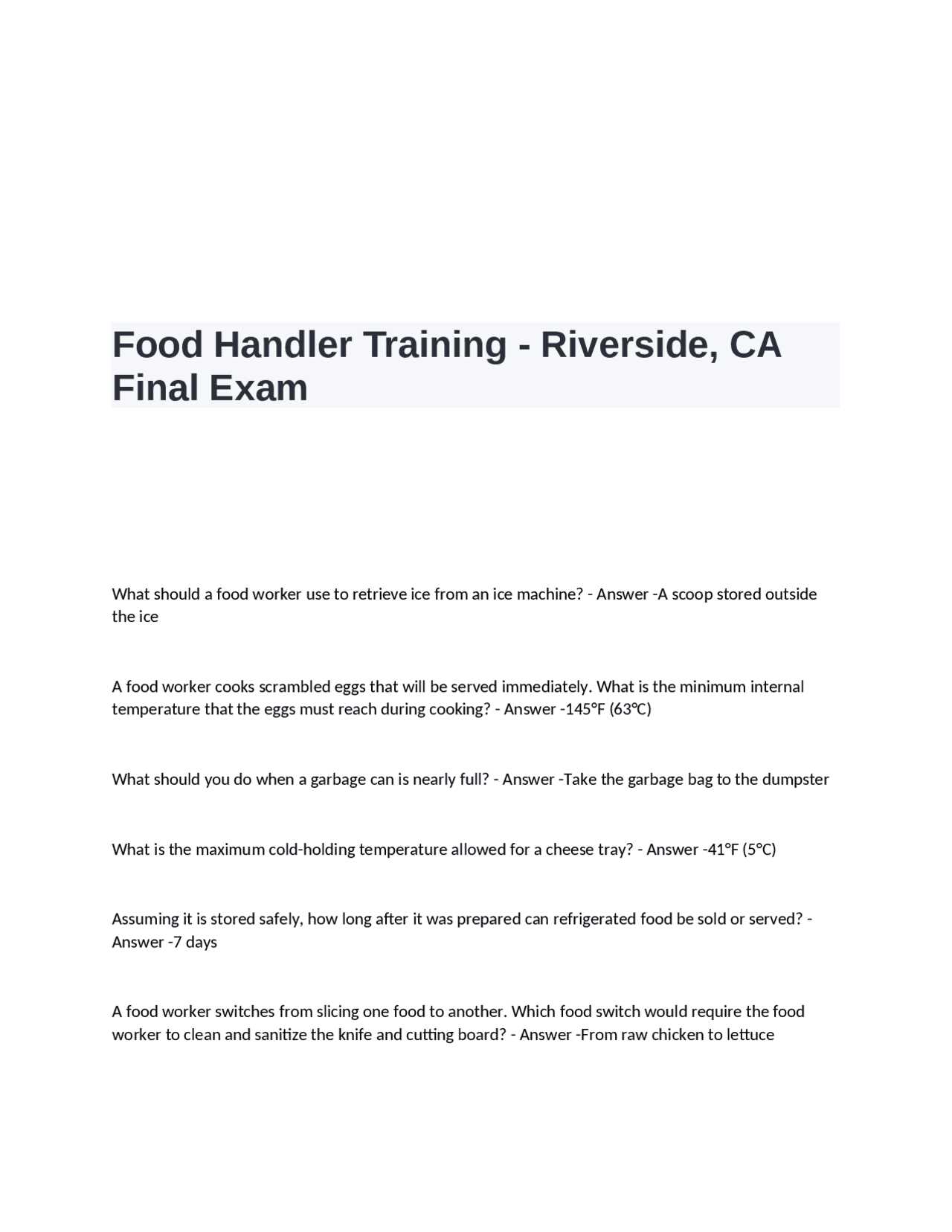 360training food handlers final exam answers