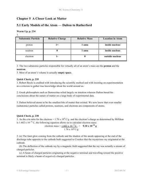 5.1 models of the atom answers