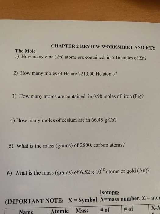 7.1 the mole a measurement of matter section review answers