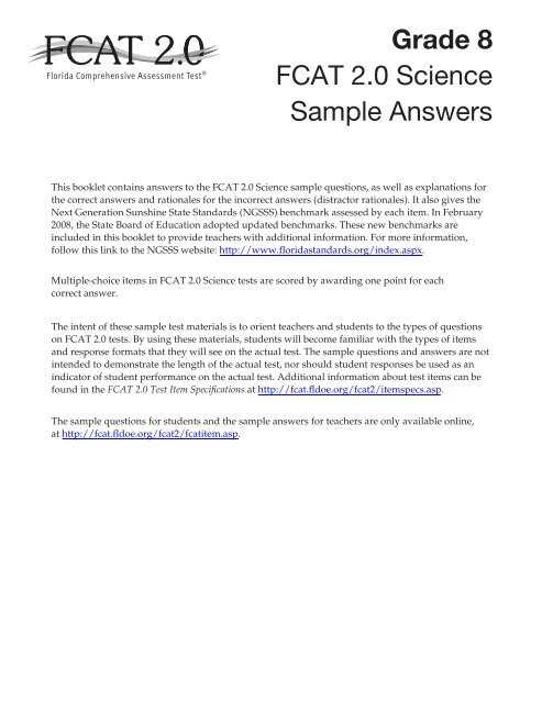 8th grade science fcat practice questions and answers