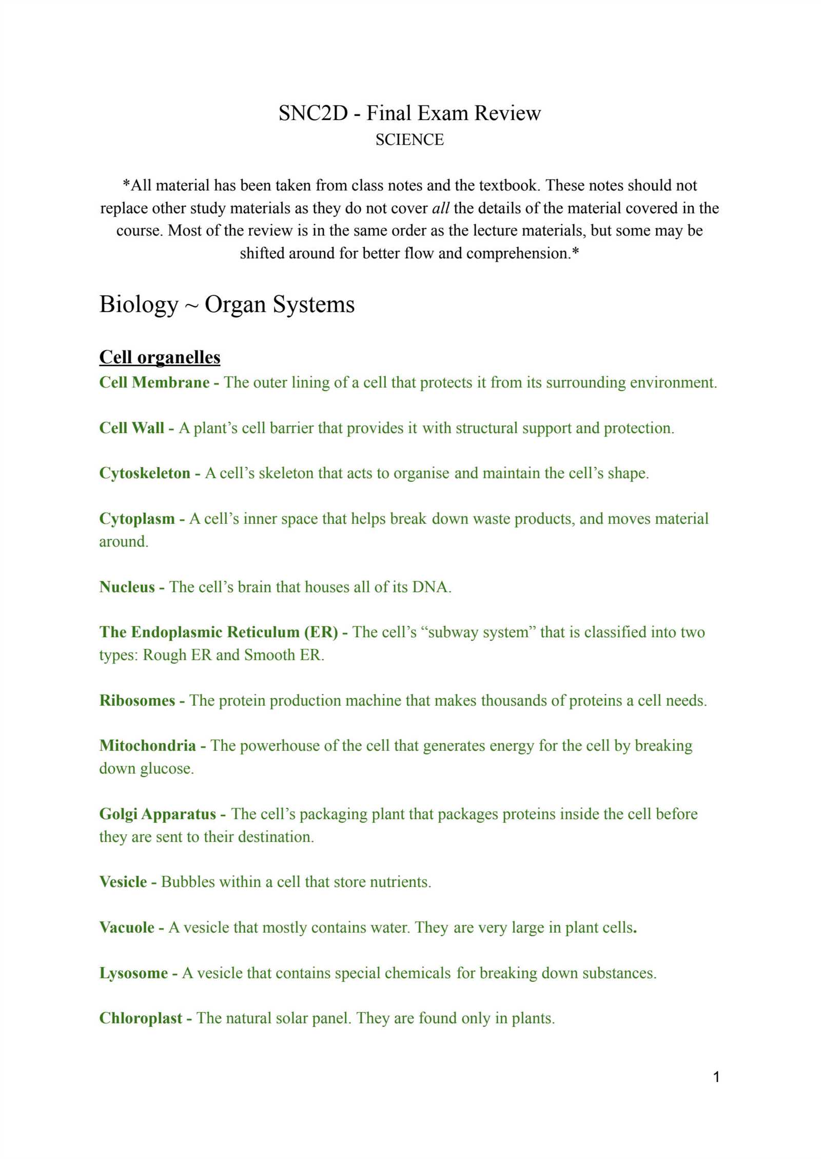 9th grade biology final exam review