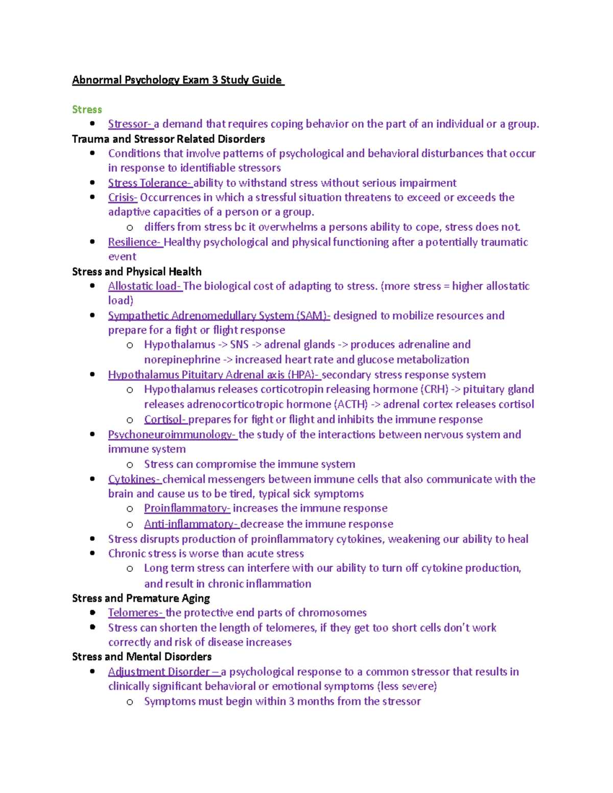 abnormal psychology final exam