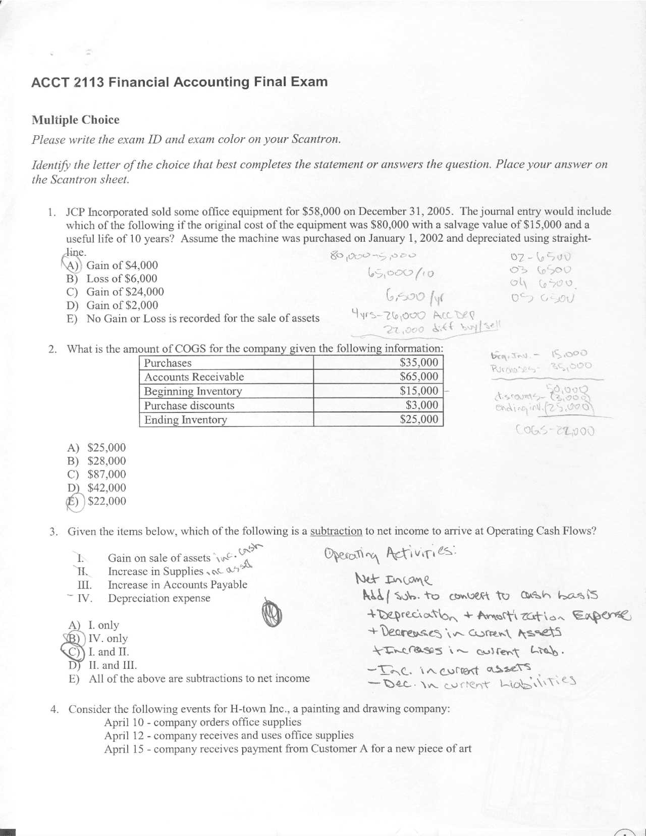 accounting 101 final exam answers