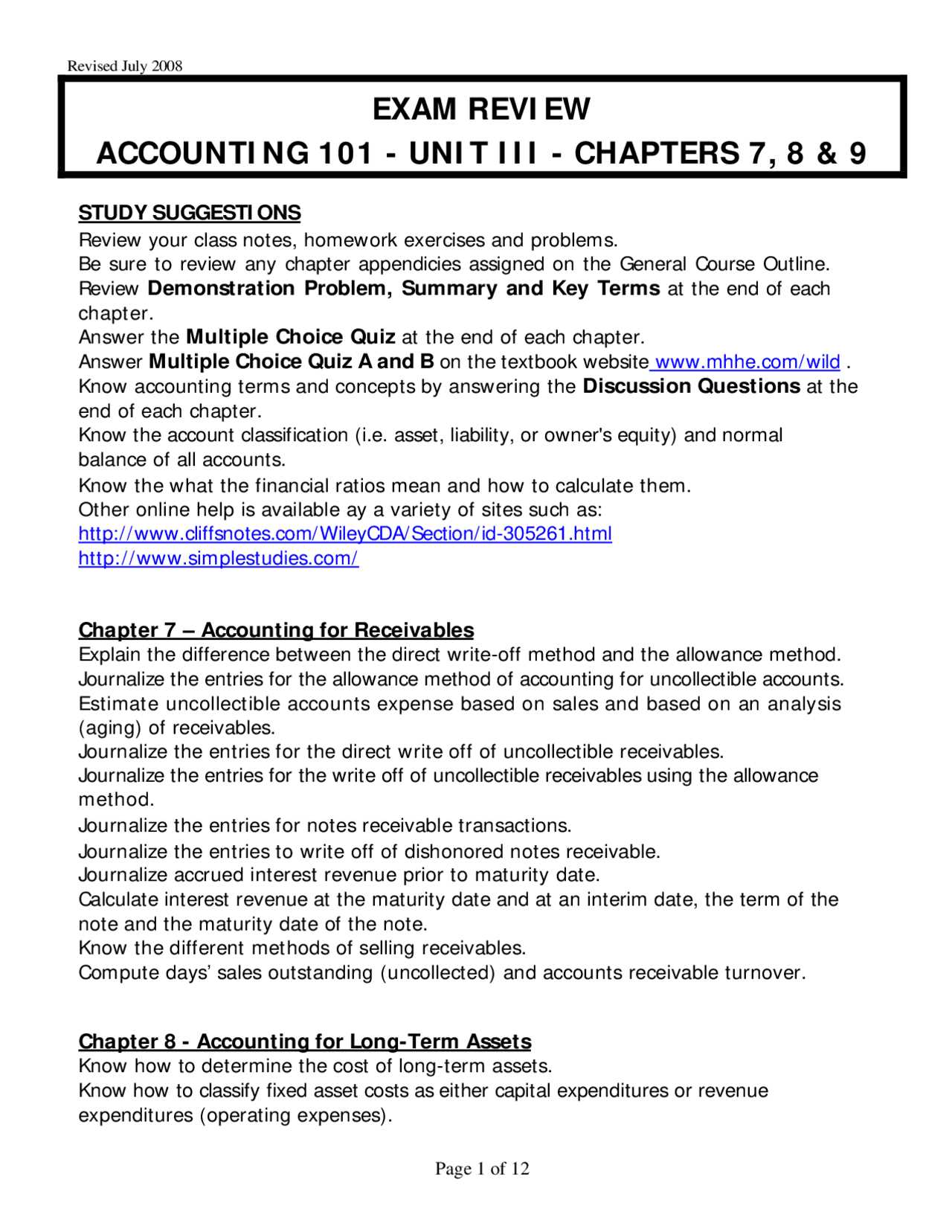 accounting chapter 12 study guide answers