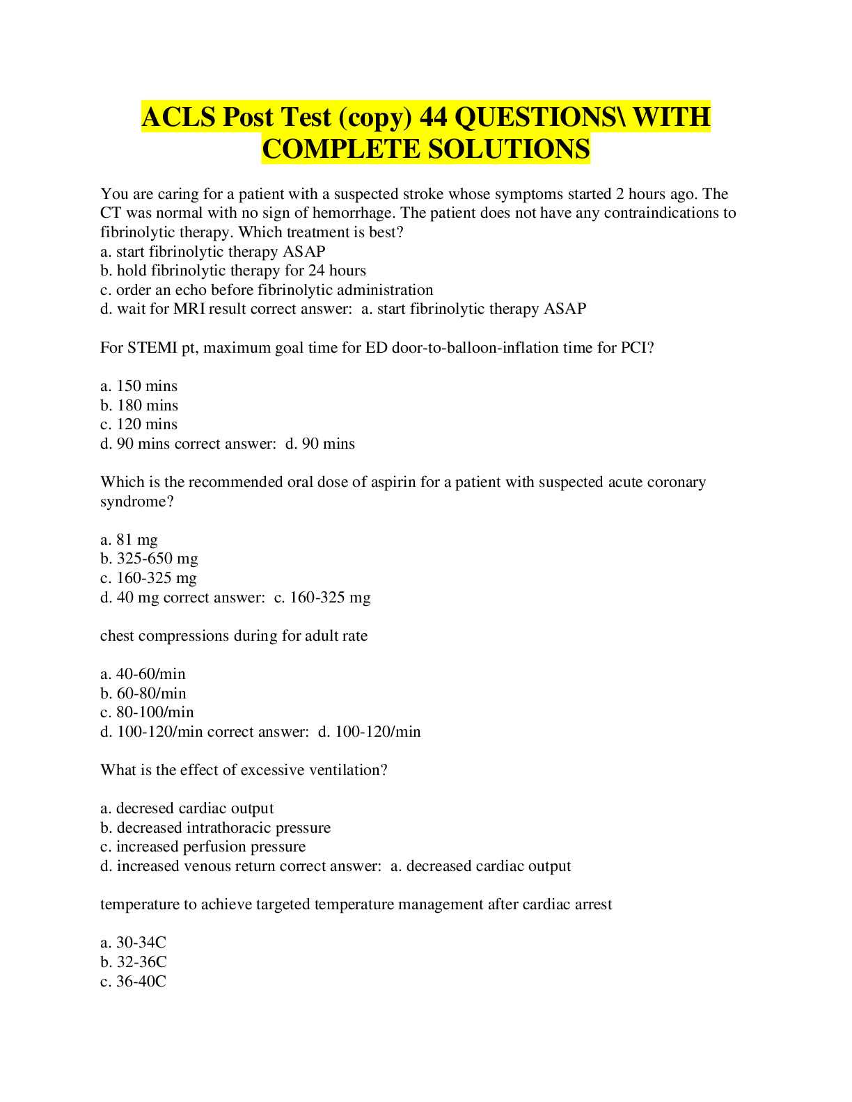 acls post exam answers