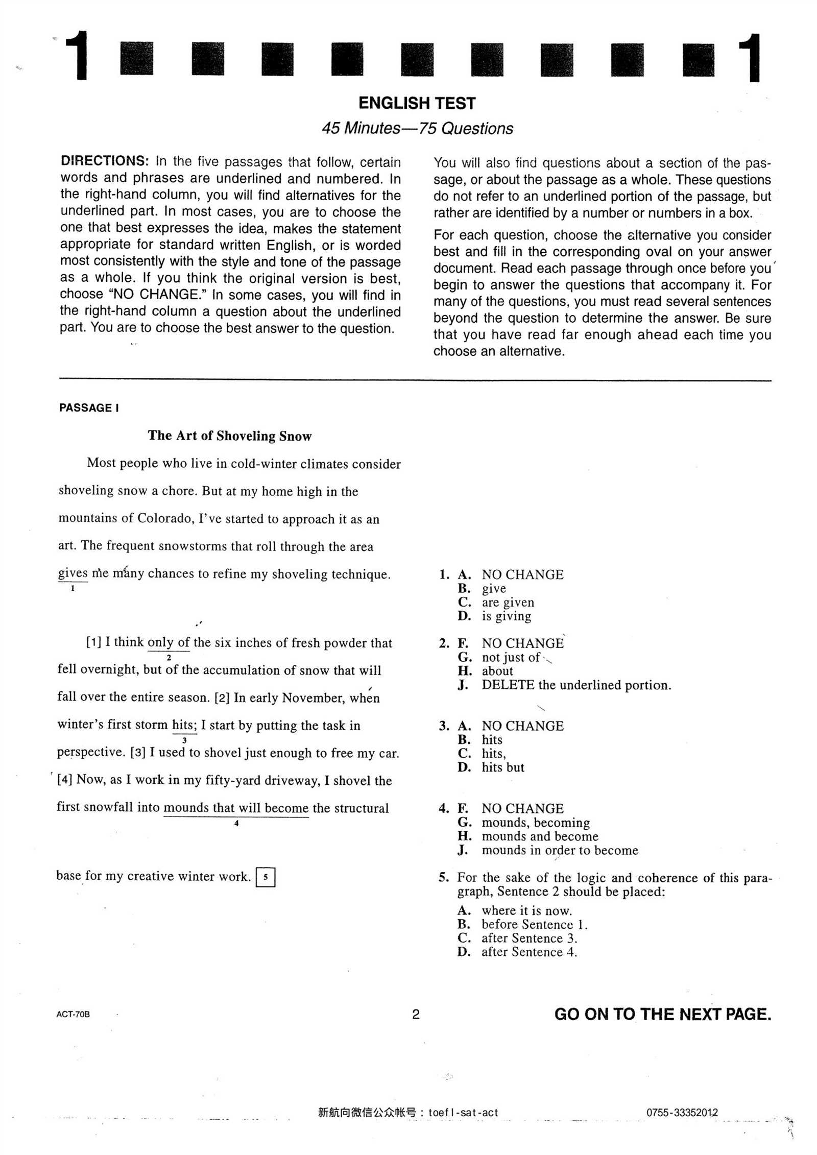 act english practice test 1 answers