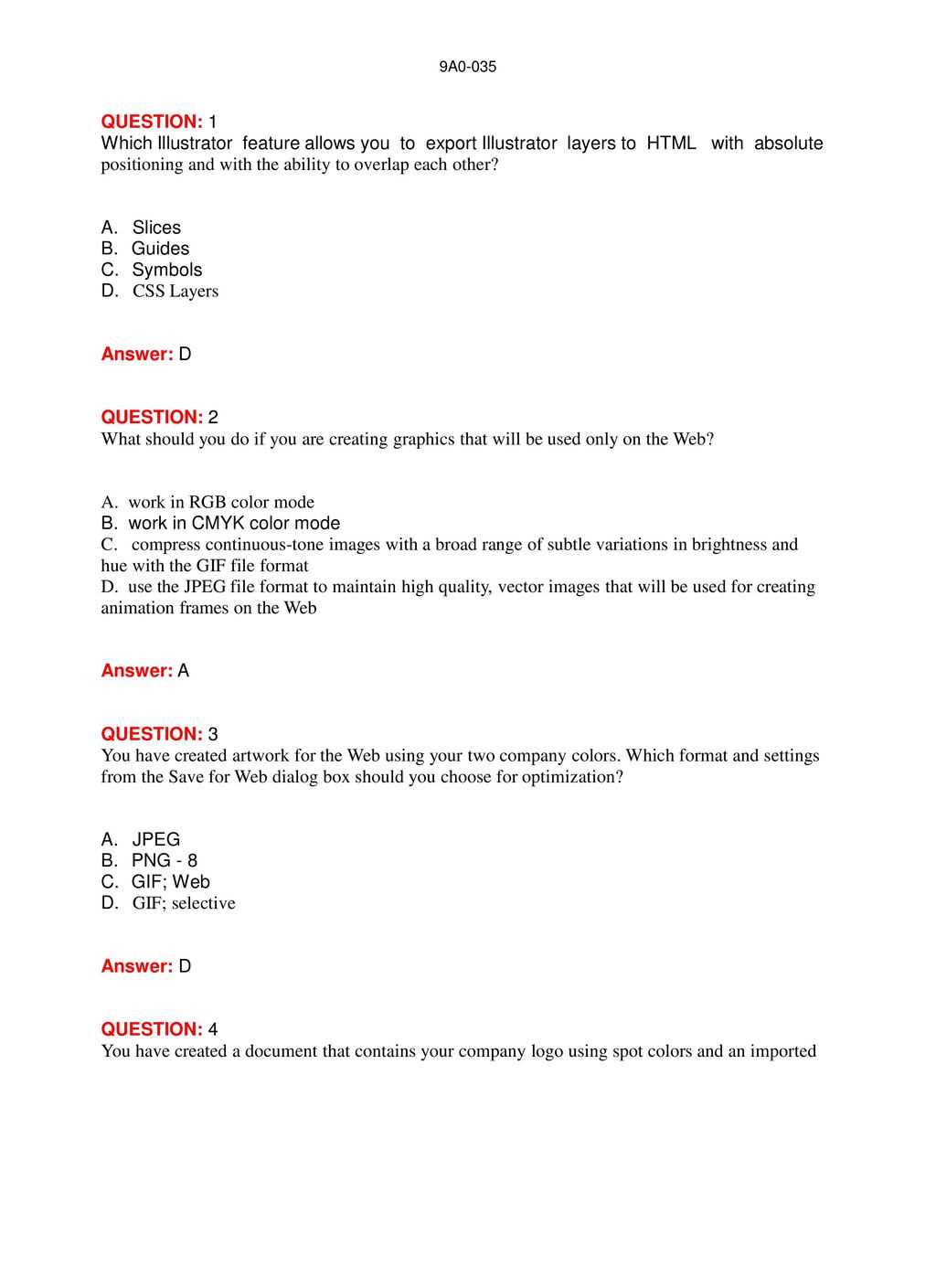 adobe illustrator exam questions and answers