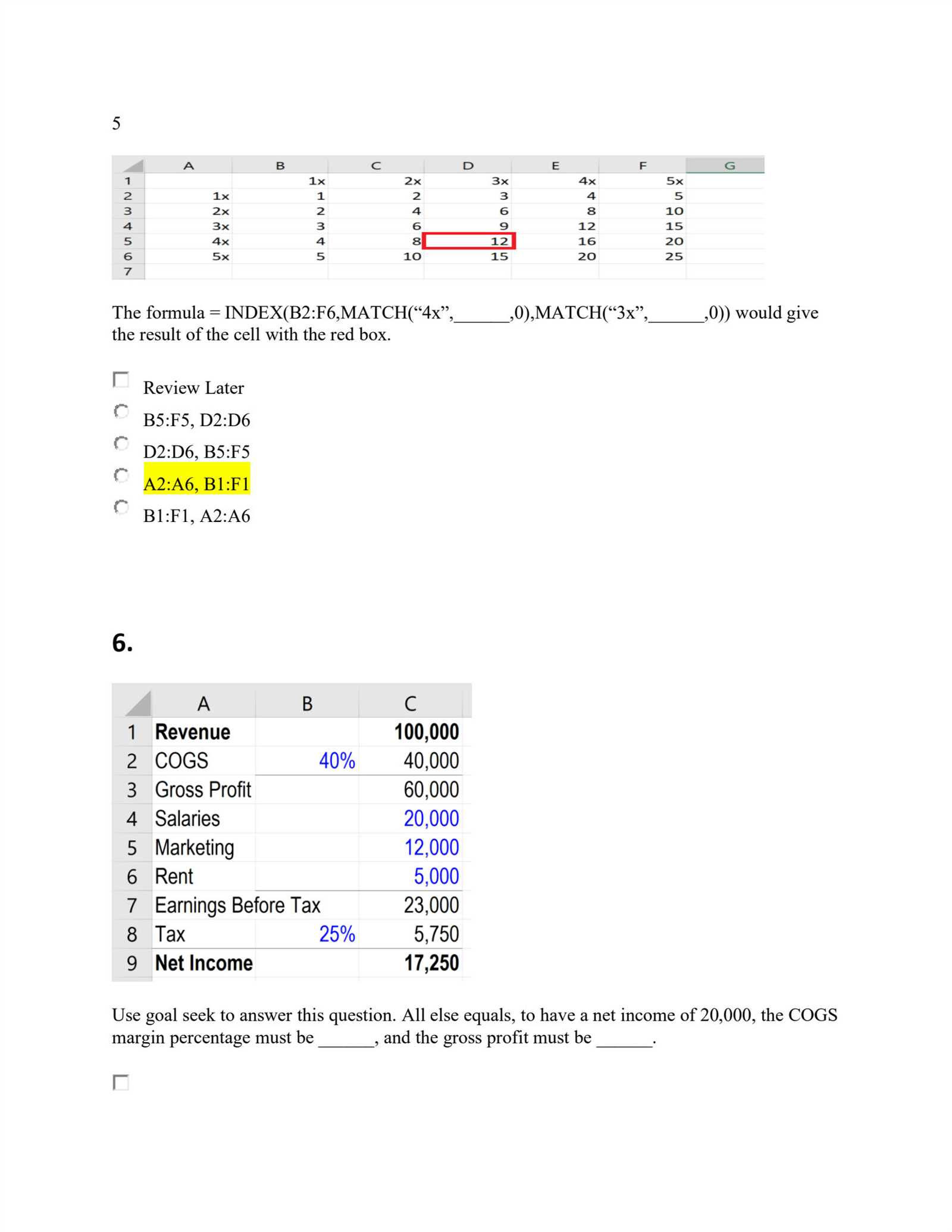 advanced excel final exam questions and answers