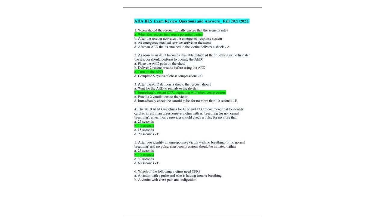 aha bls for healthcare providers test answer key