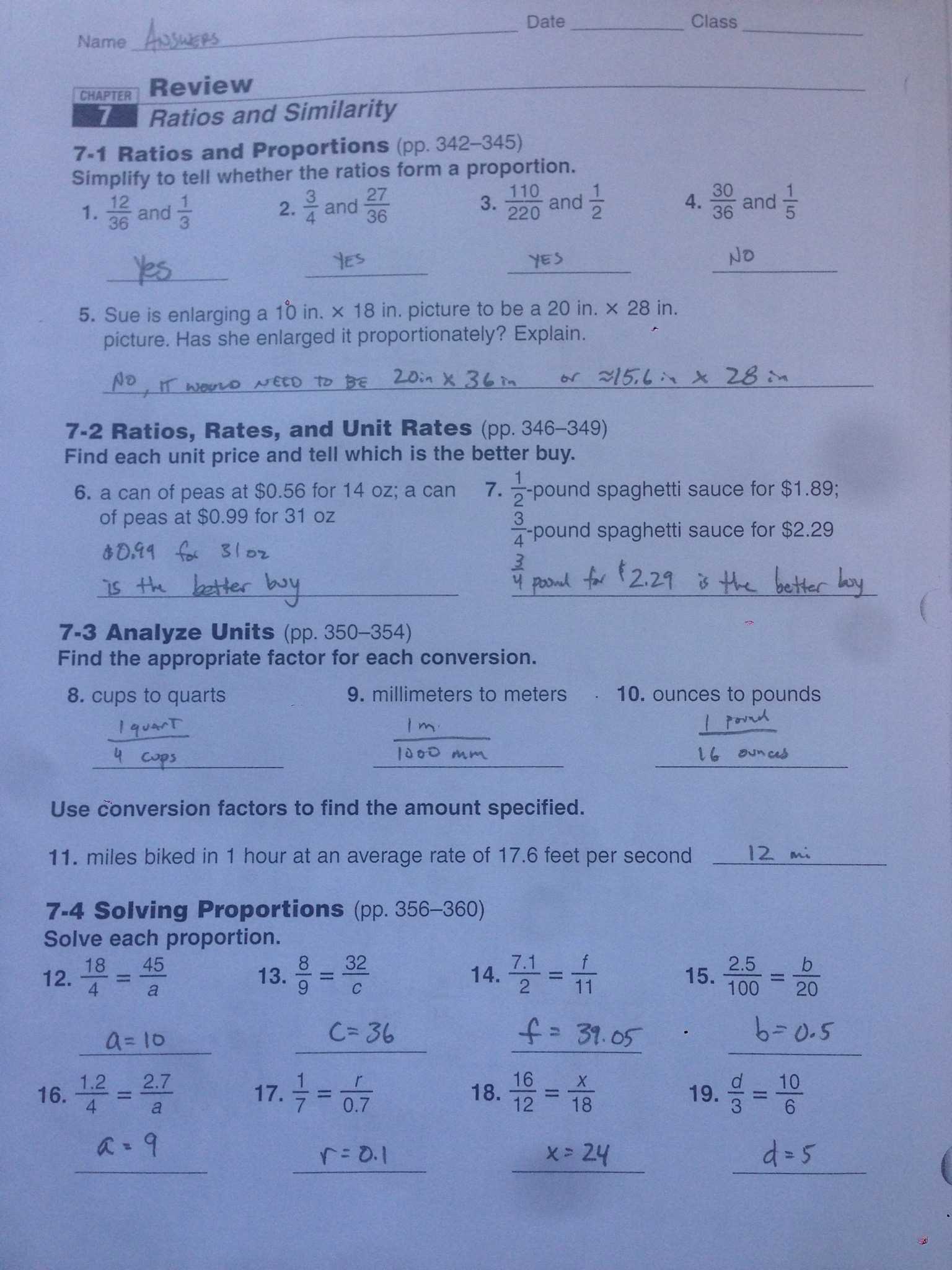 algebra 1 chapter 7 review answers