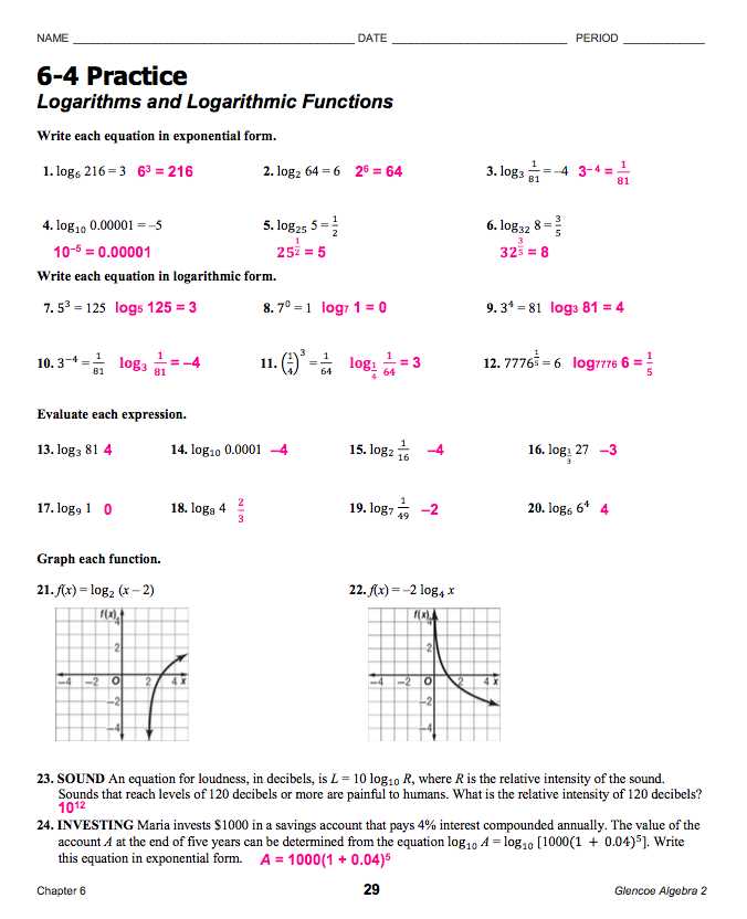 algebra 2 chapter 6 review answer key