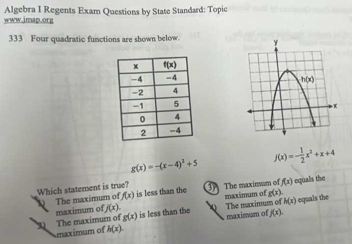 algebra 2 regents exam questions by state standard topic answers