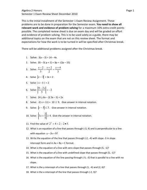 algebra 2 semester 2 final exam