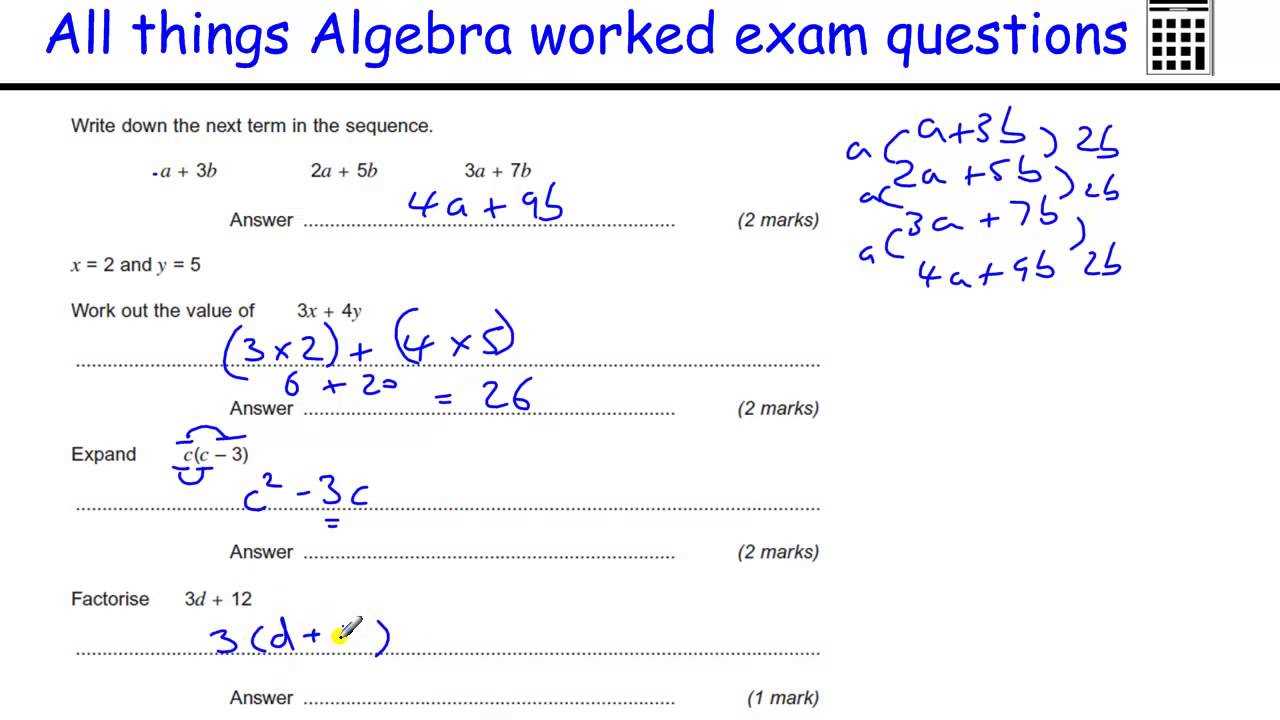 algebra exam questions and answers