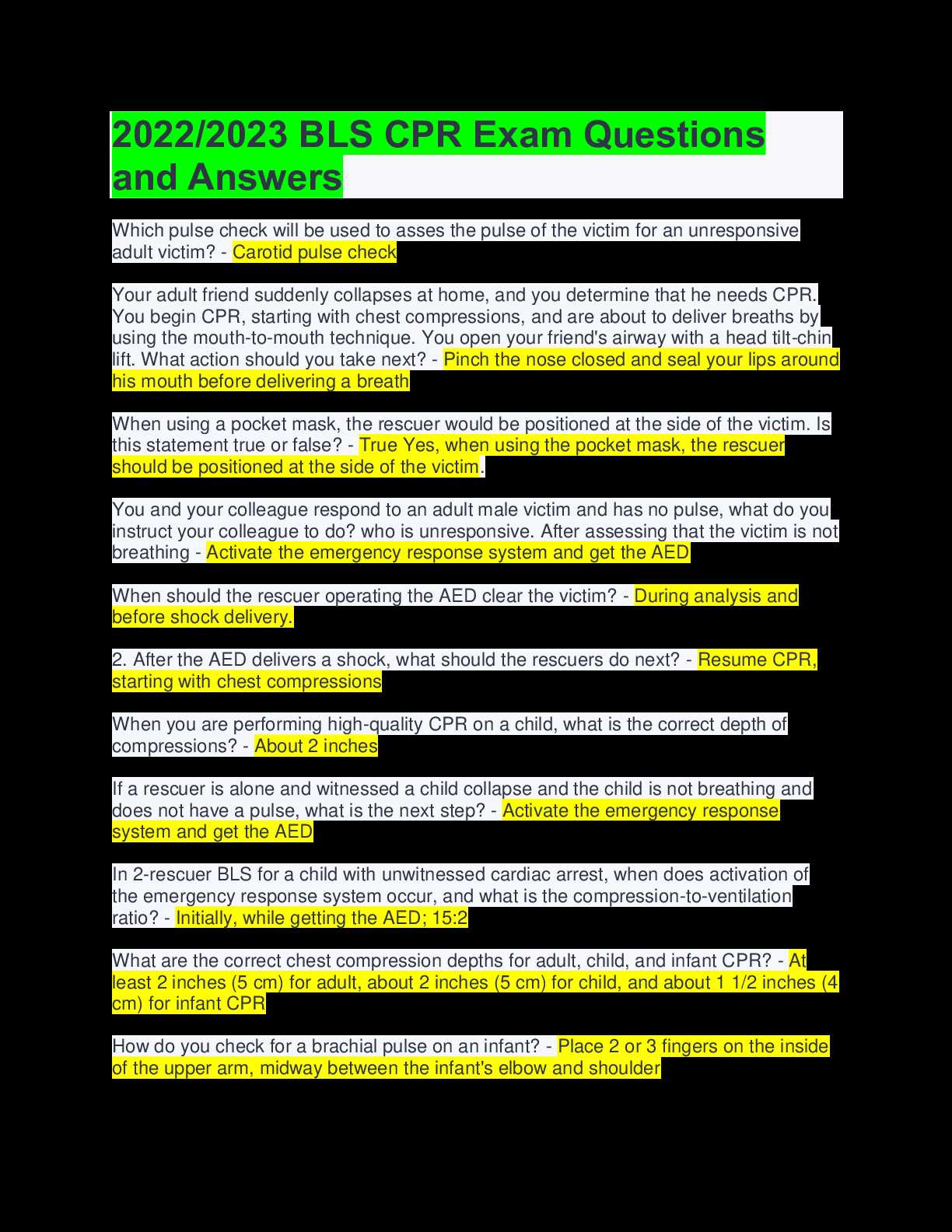 american heart association basic life support exam b answer key