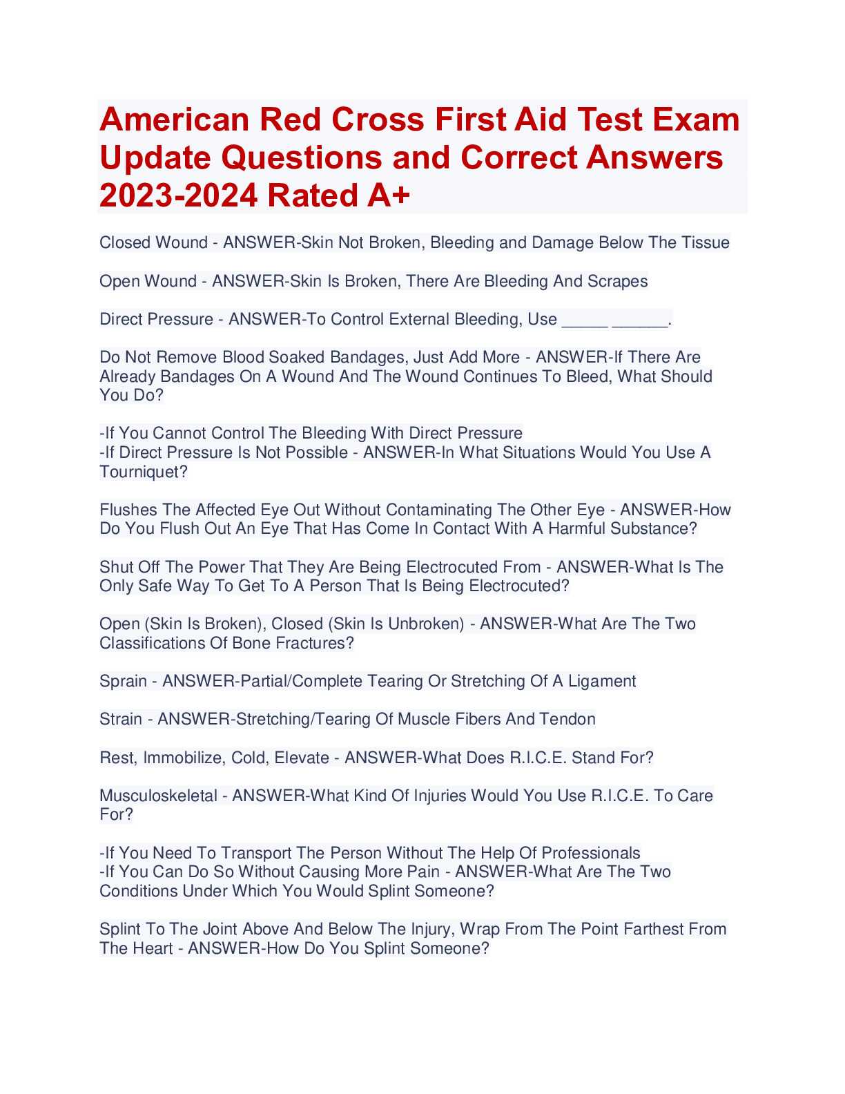 american red cross exam answers