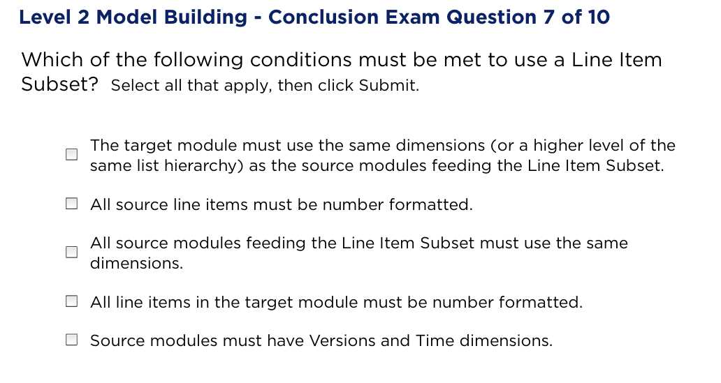 anaplan level 1 model building exam answers