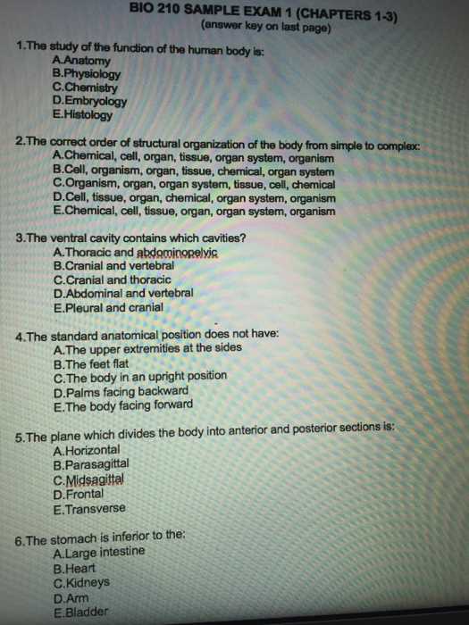 anatomy and physiology exam 1 answer key