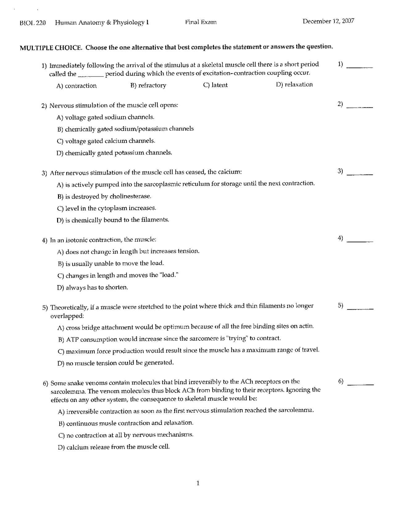 anatomy and physiology final exam practice