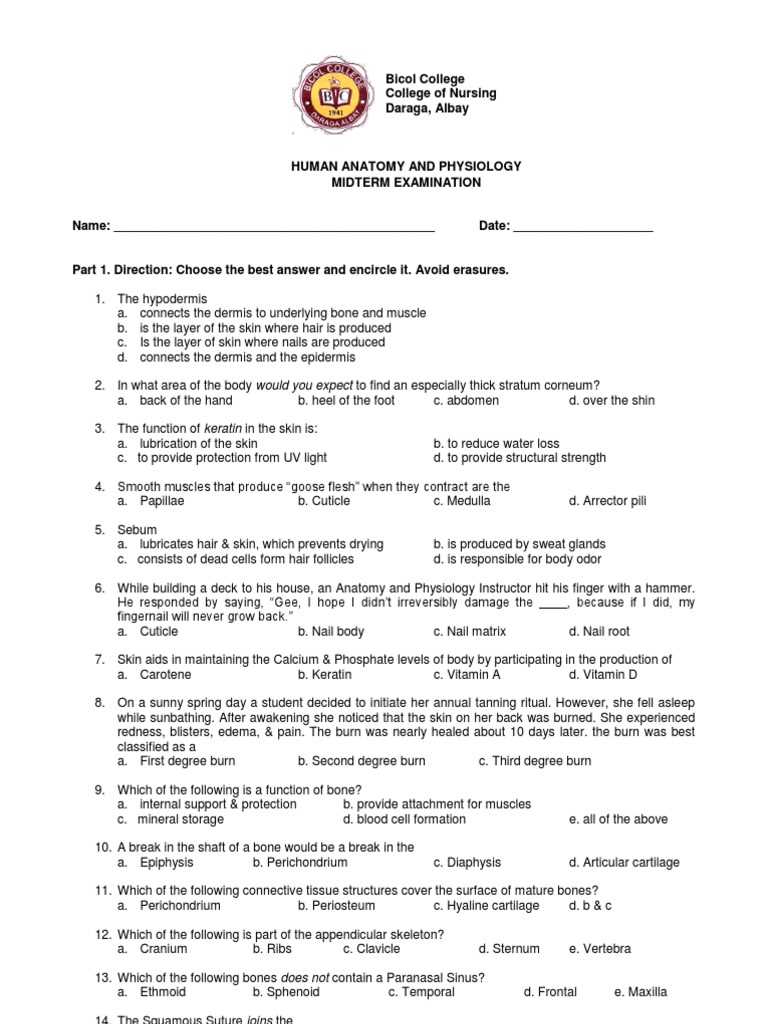 anatomy and physiology semester 1 final exam answers