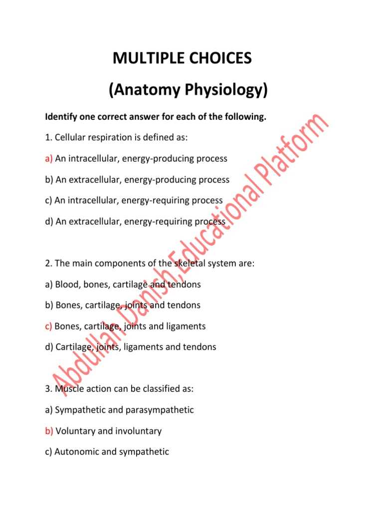 anatomy and physiology tests with answers